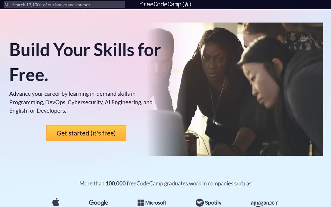 freeCodeCamp homepage