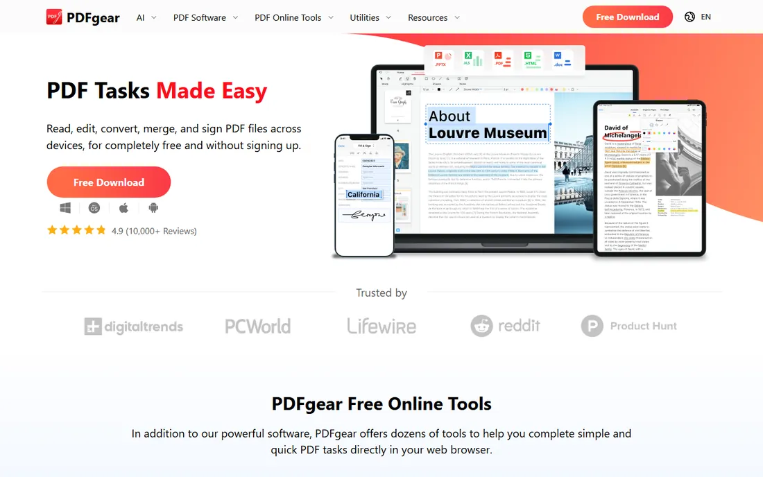 PDFgear homepage