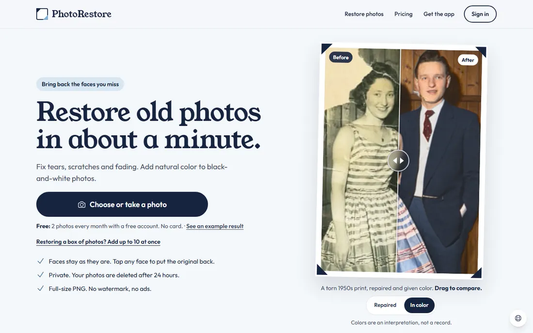 PhotoRestore.io homepage