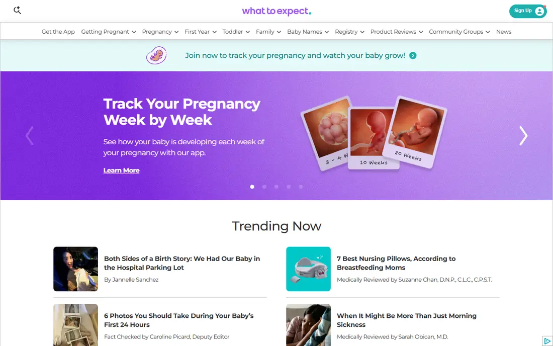 What to Expect homepage