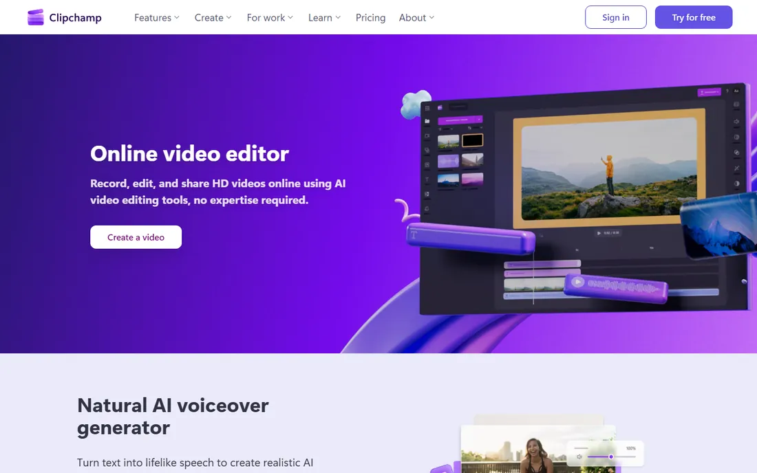Clipchamp homepage