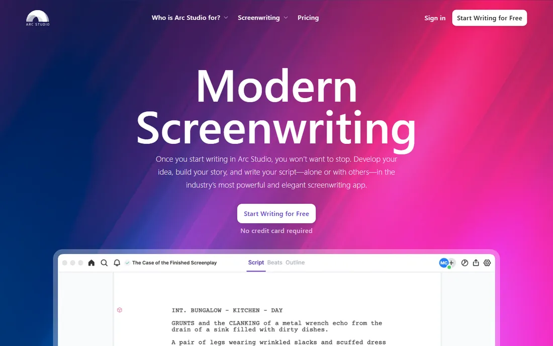 Arc Studio homepage