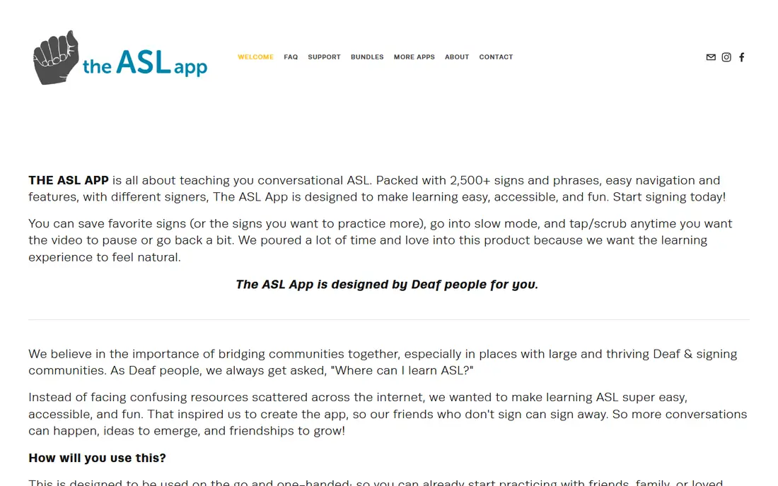 The ASL App homepage