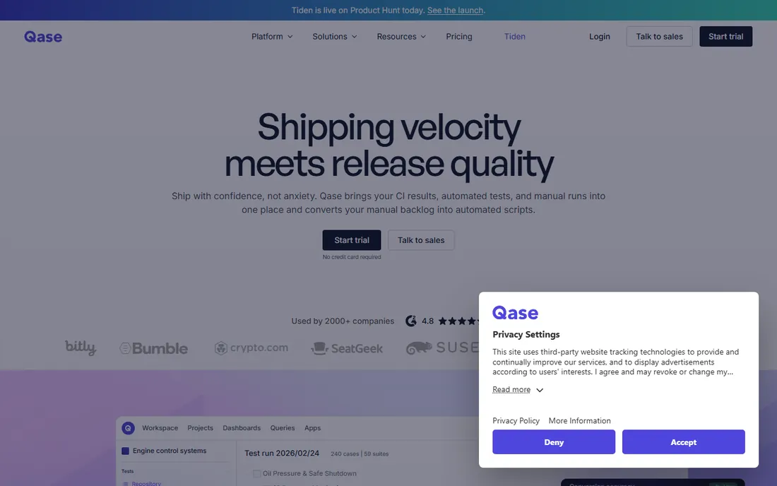 Qase homepage