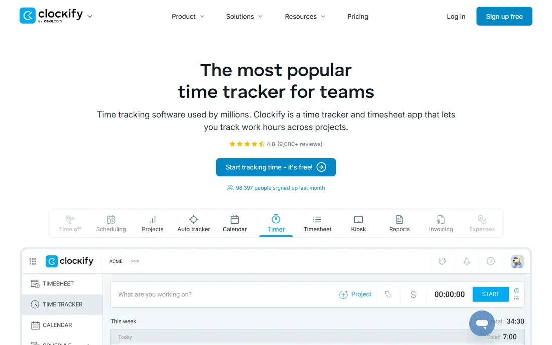 Clockify homepage