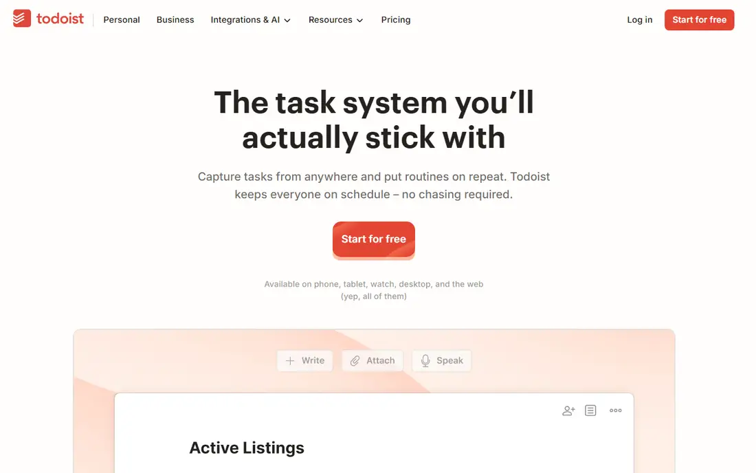 Todoist homepage