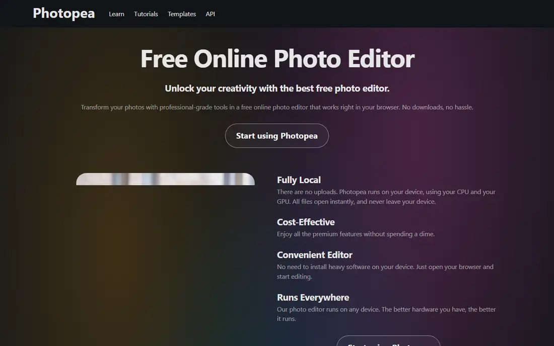 Photopea homepage