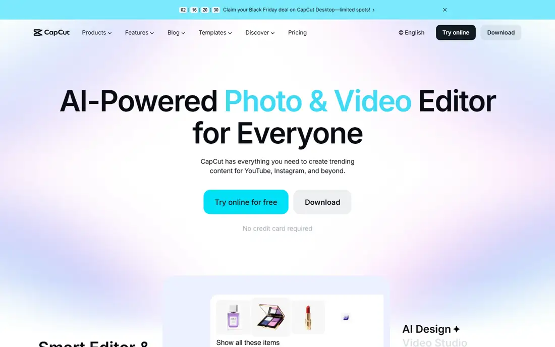 CapCut homepage