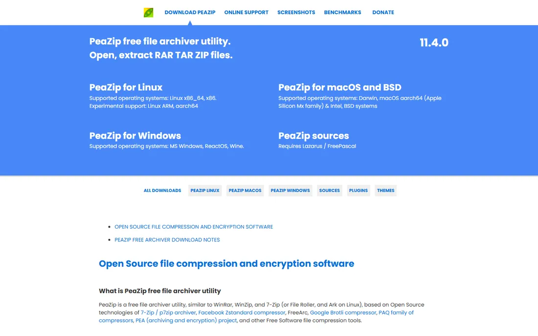 PeaZip homepage