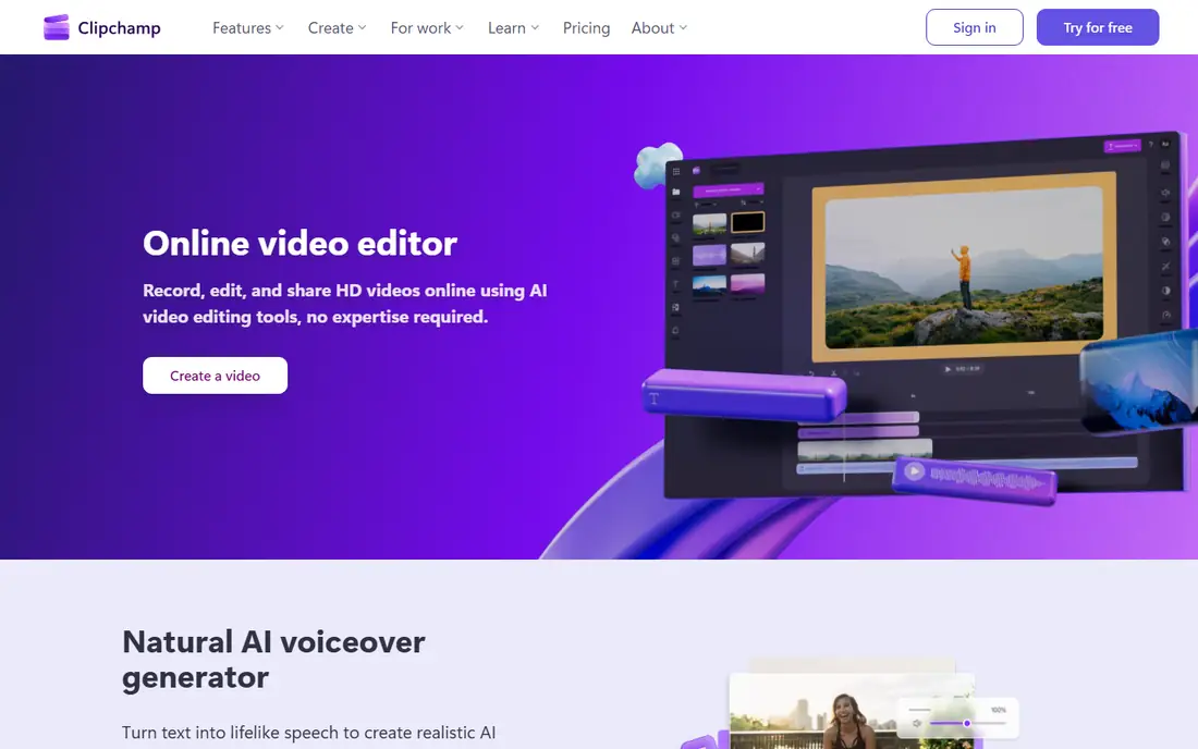 Clipchamp homepage