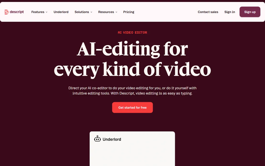 Descript homepage