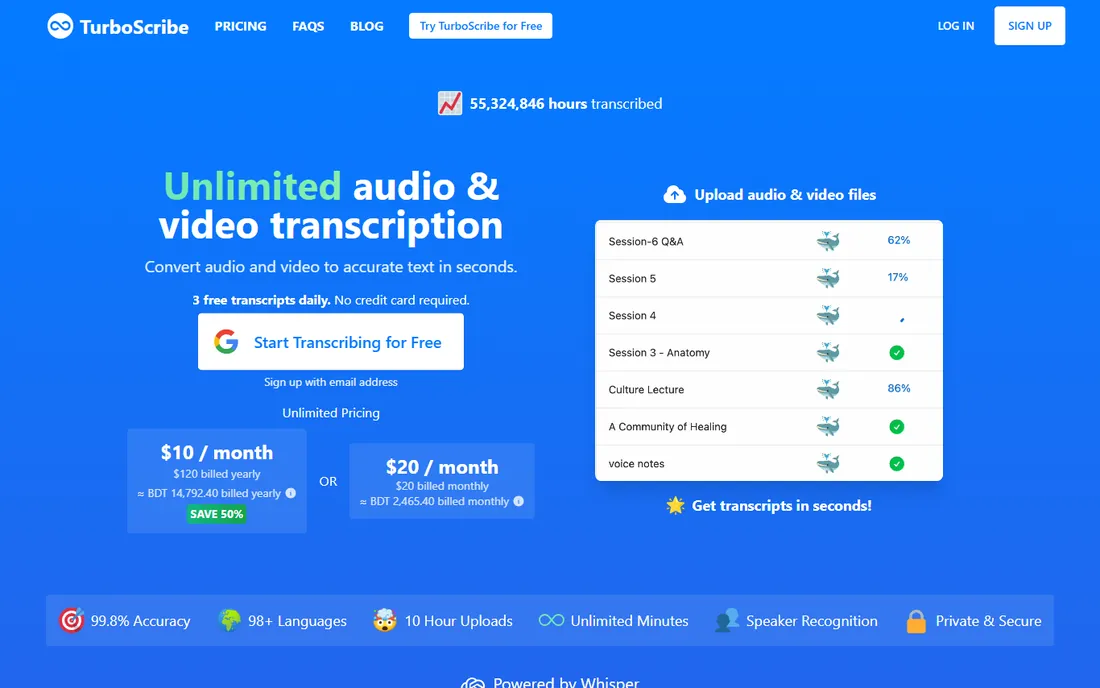 TurboScribe homepage