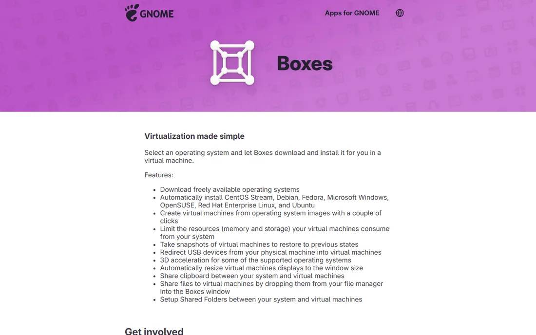 GNOME Boxes homepage