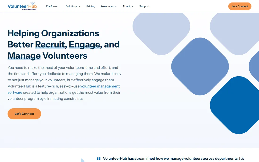 VolunteerHub homepage