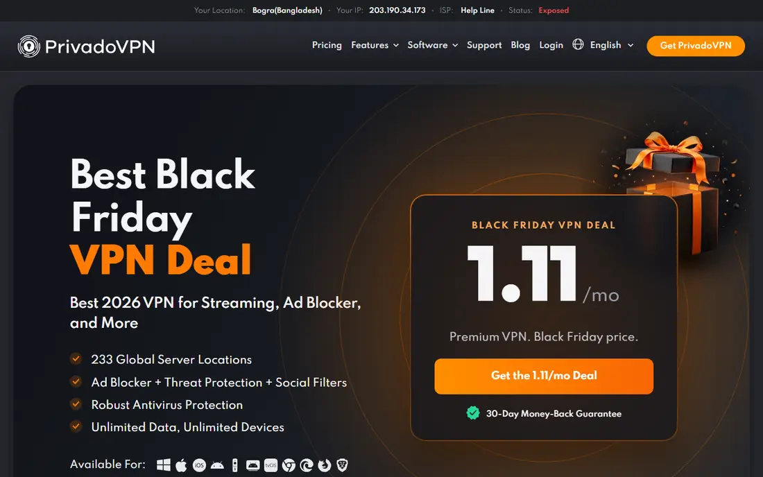 PrivadoVPN homepage