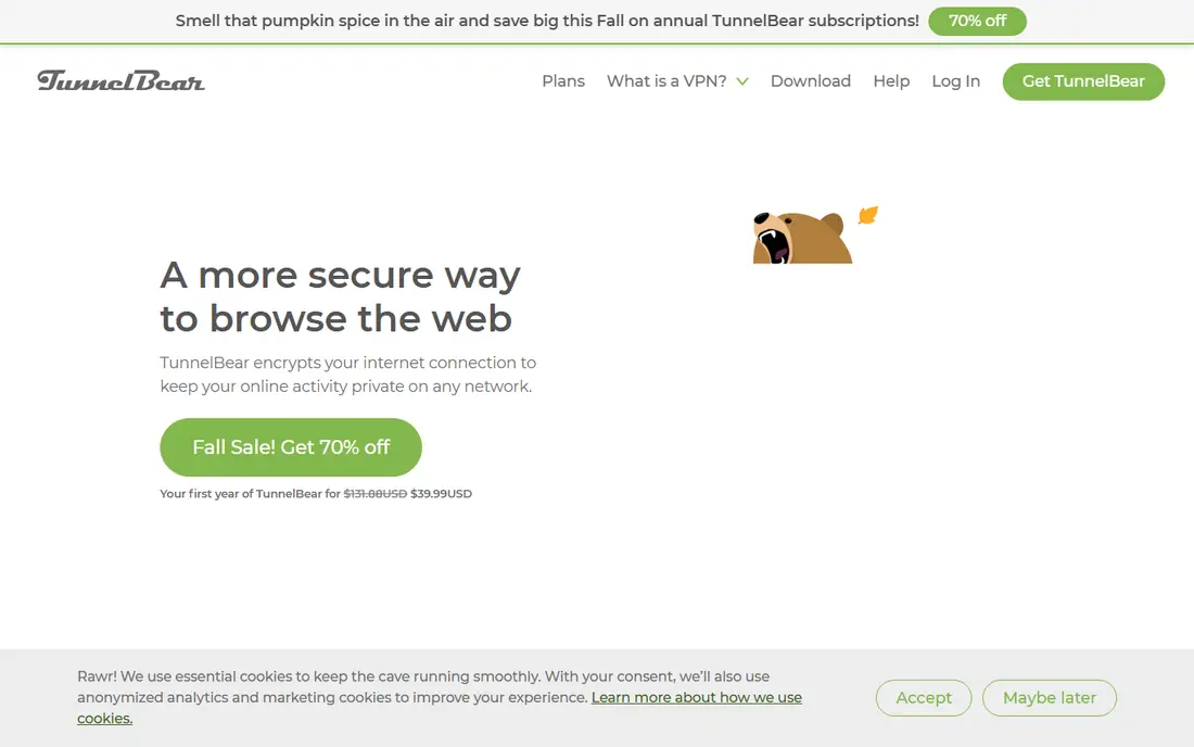 TunnelBear homepage
