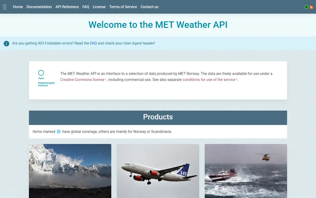 Met Norway Locationforecast homepage