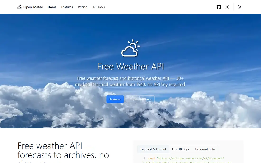 Open-Meteo homepage