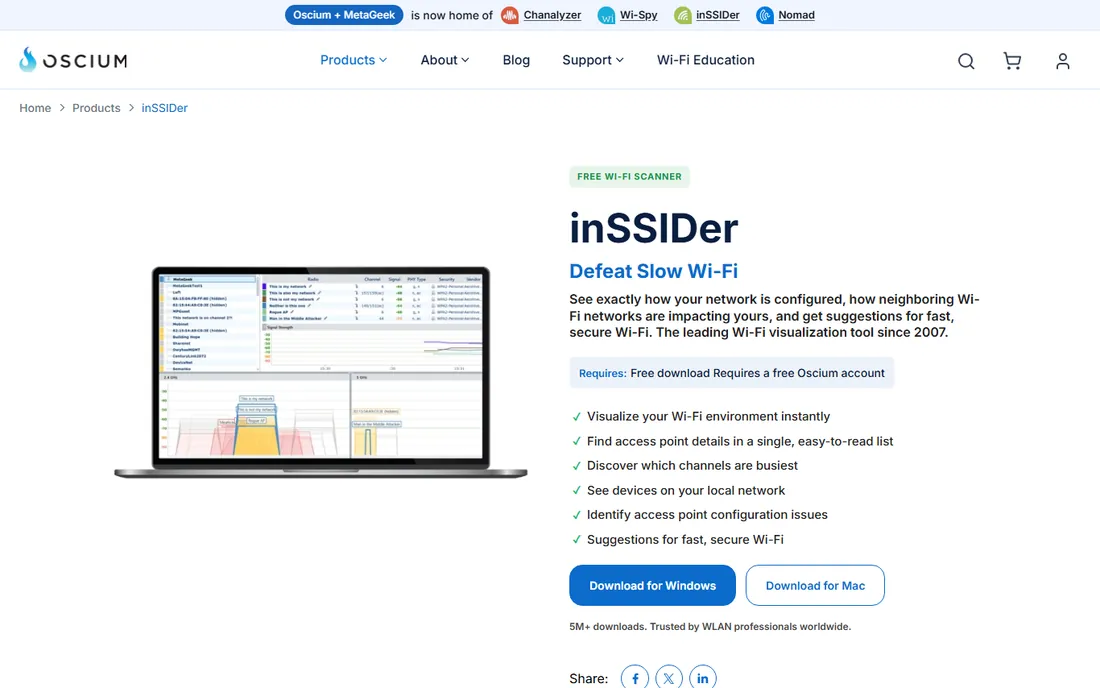 inSSIDer homepage