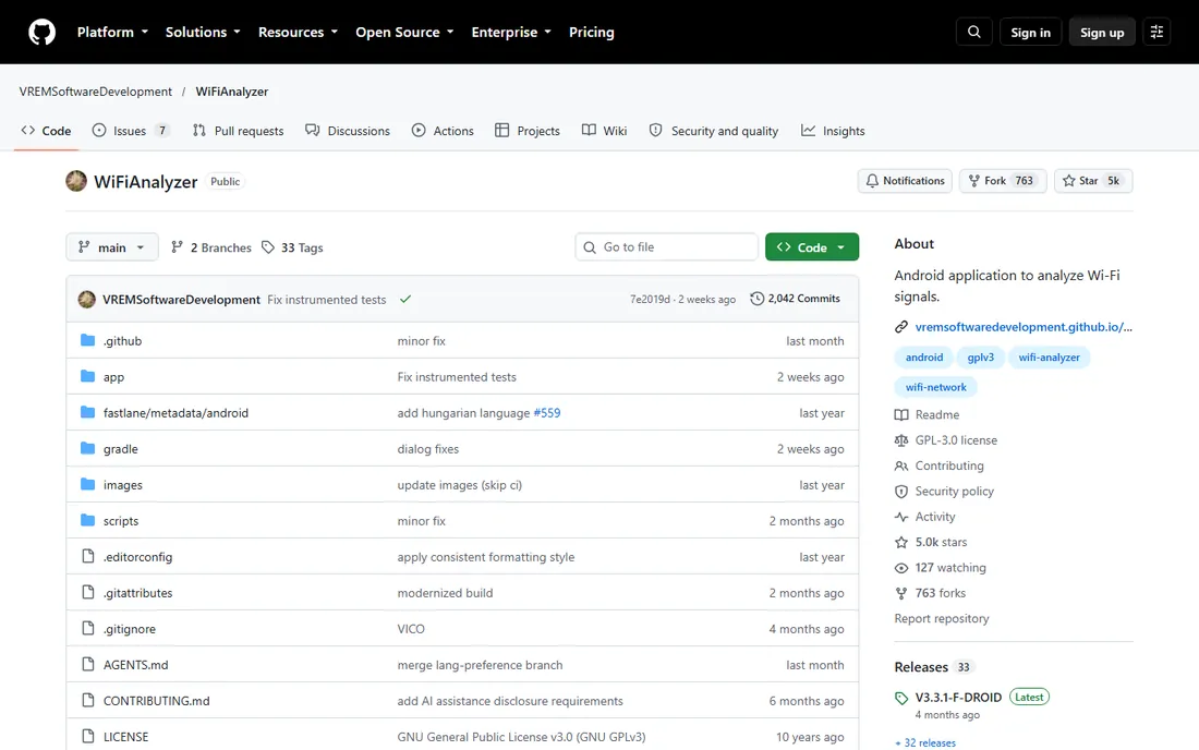 WiFi Analyzer homepage