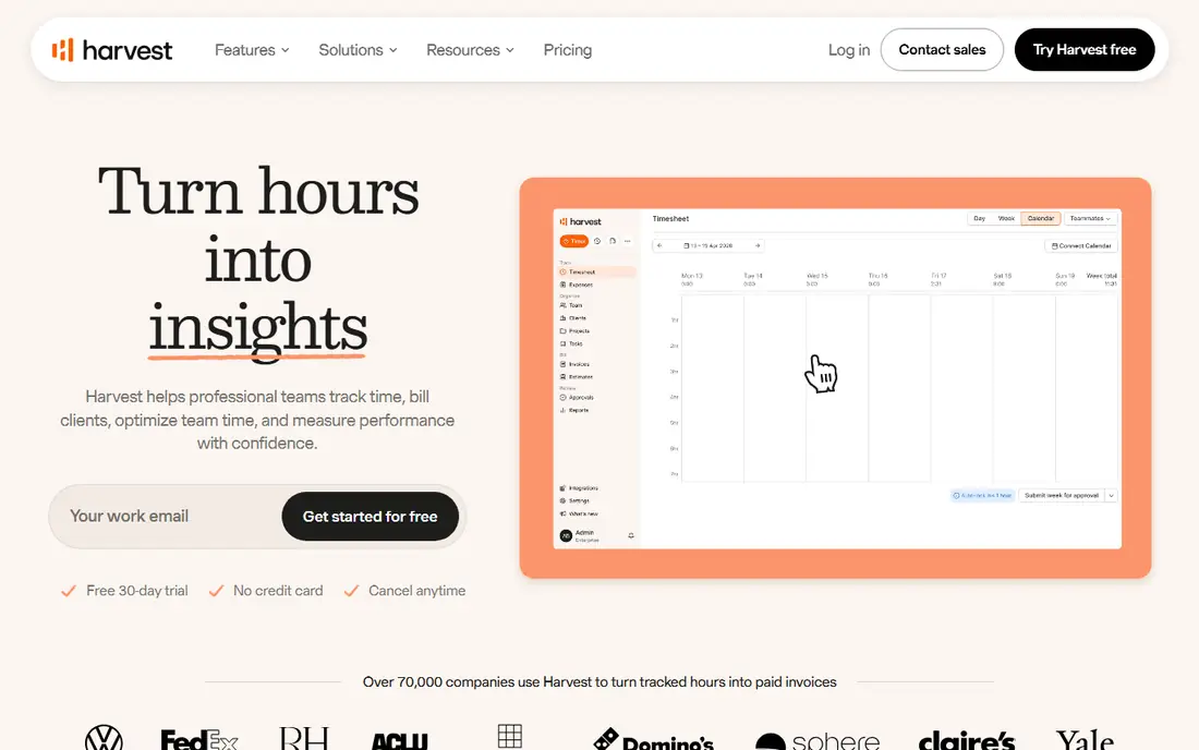 Harvest homepage