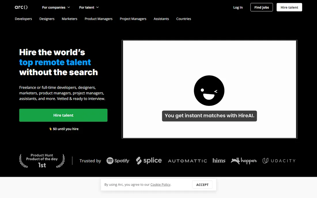 Arc homepage