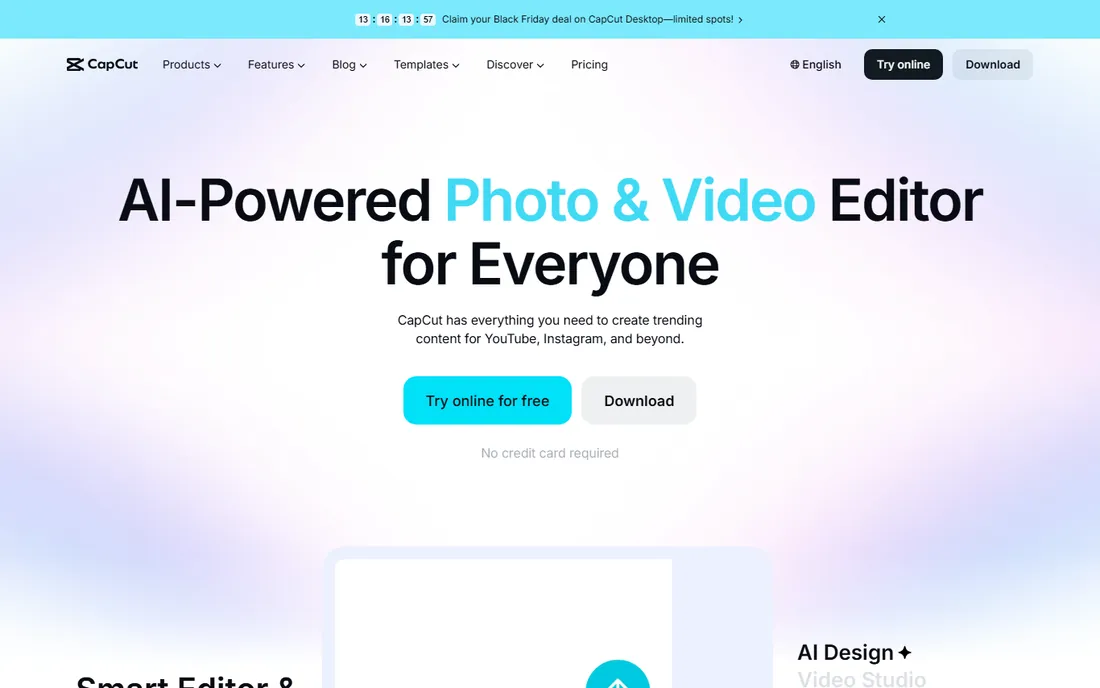 CapCut homepage
