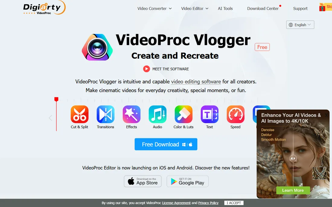 VideoProc Vlogger homepage