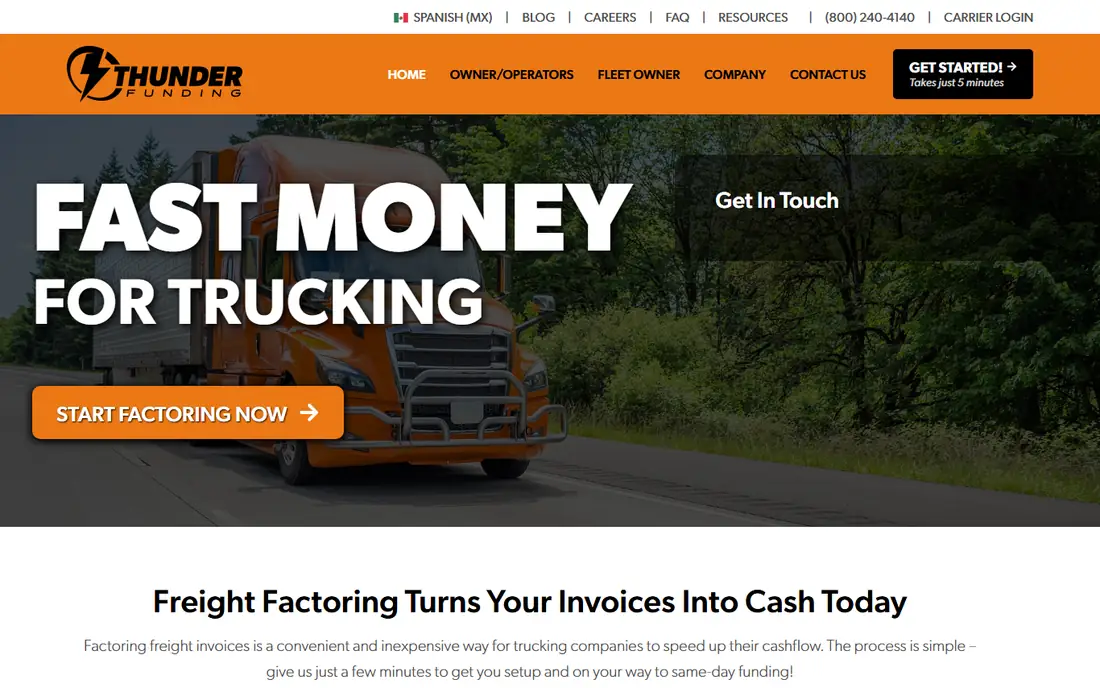 Thunder Funding homepage