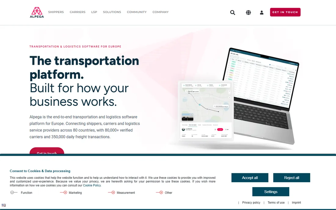 Alpega TMS homepage