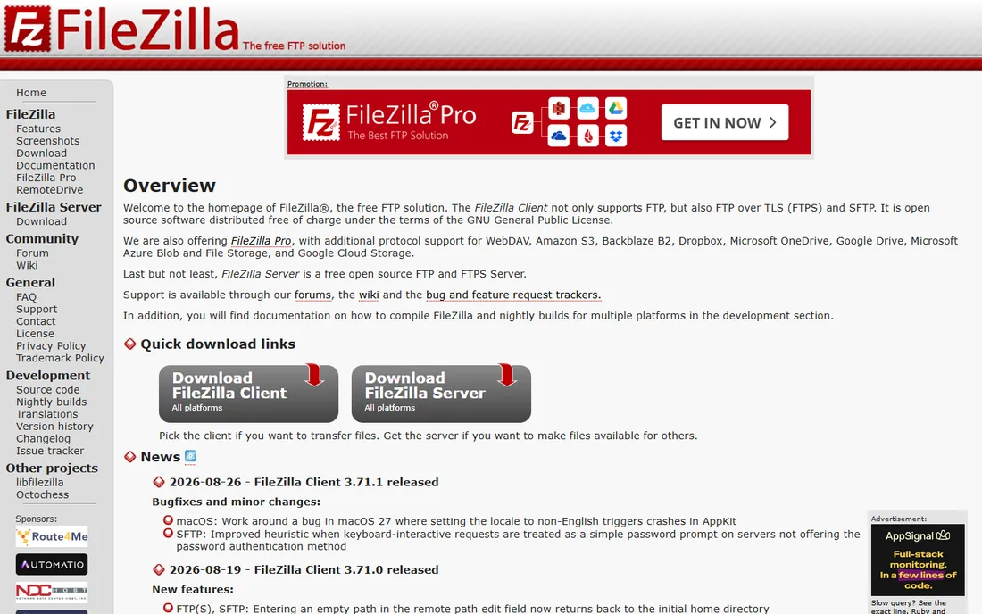 FileZilla homepage