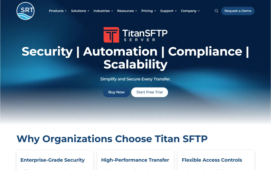 Titan SFTP Server homepage