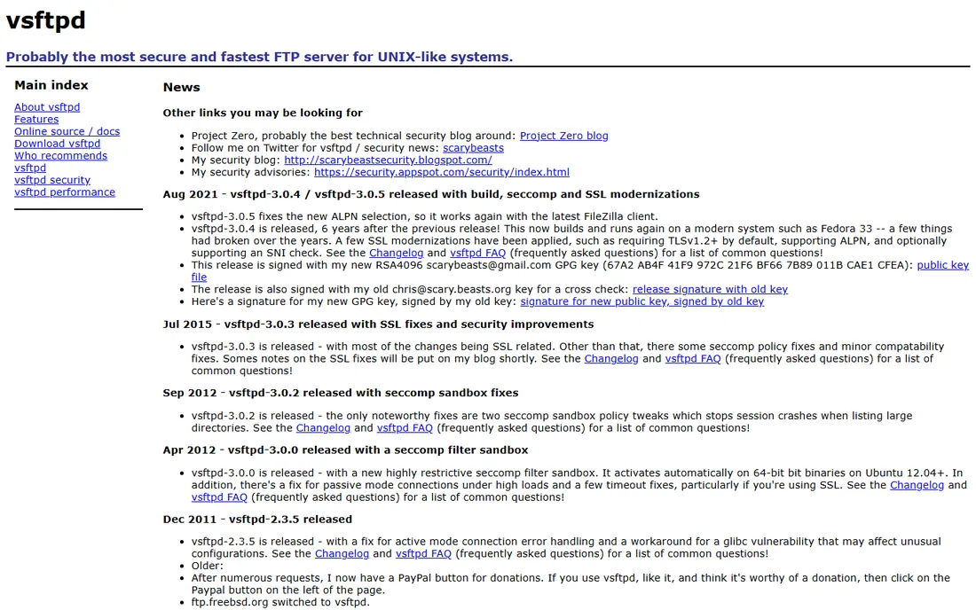 vsftpd homepage