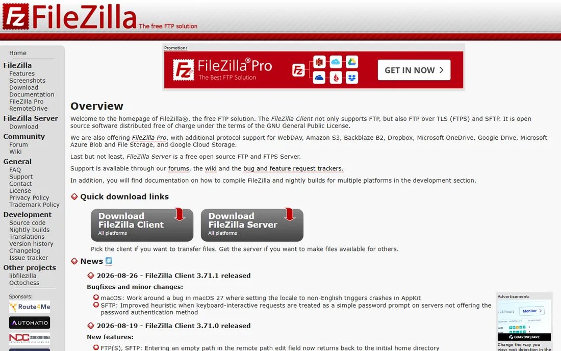 FileZilla homepage