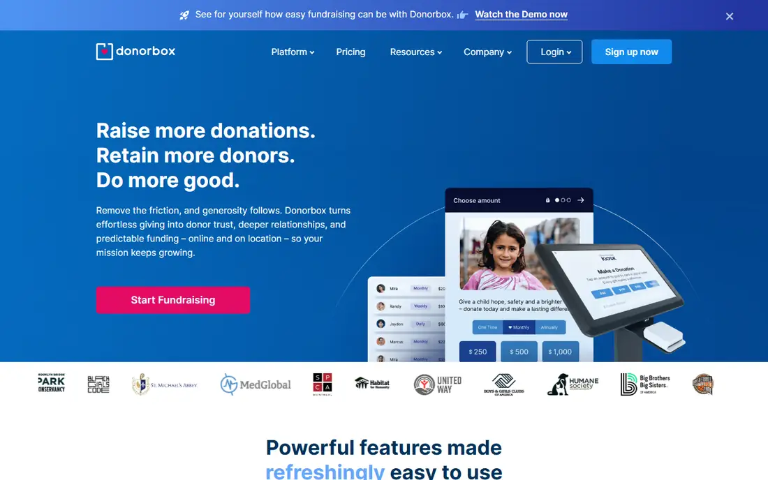Donorbox homepage