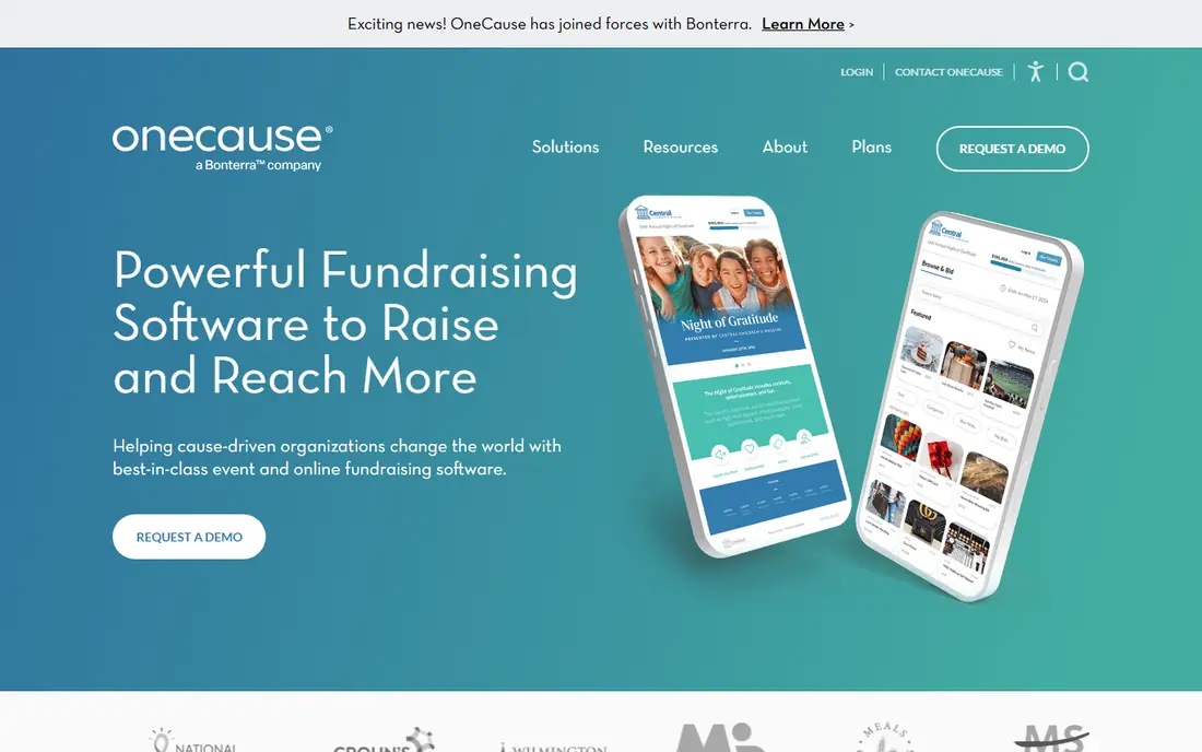 OneCause homepage