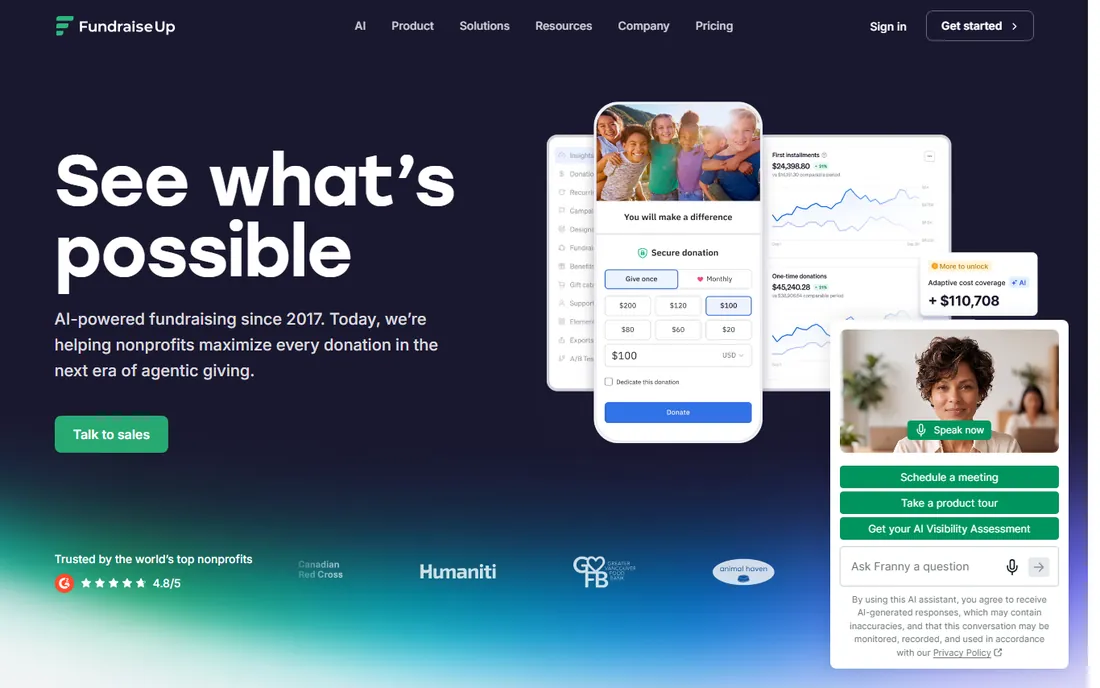 Fundraise Up homepage