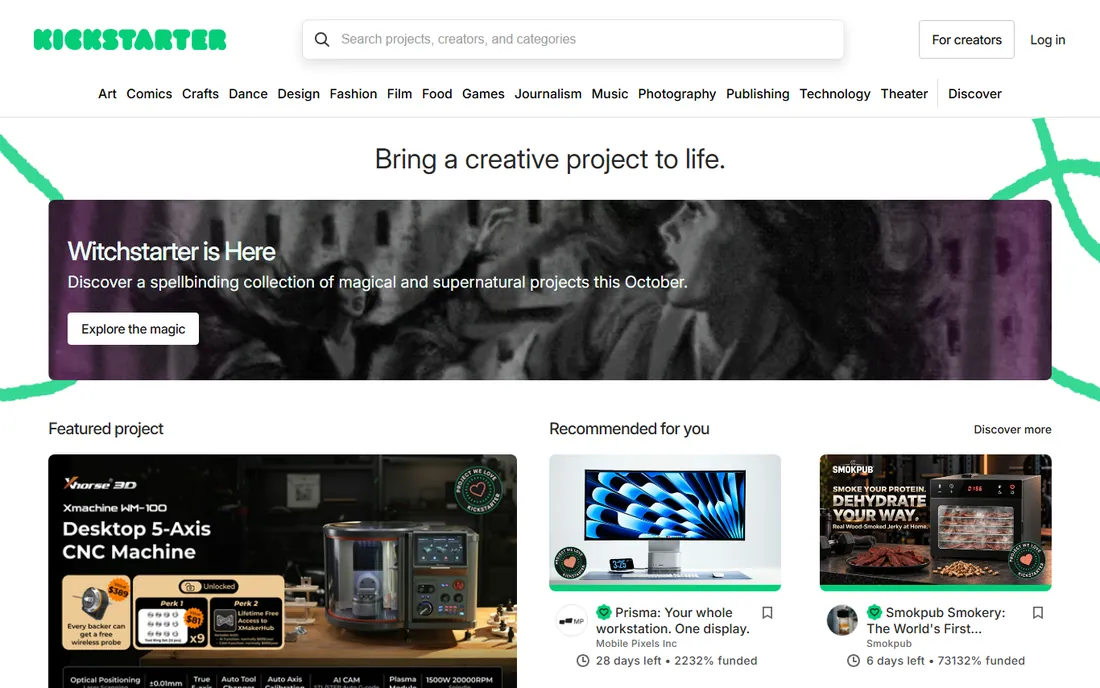Kickstarter homepage