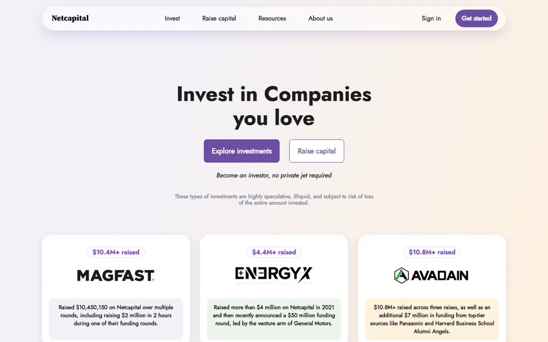 Netcapital homepage