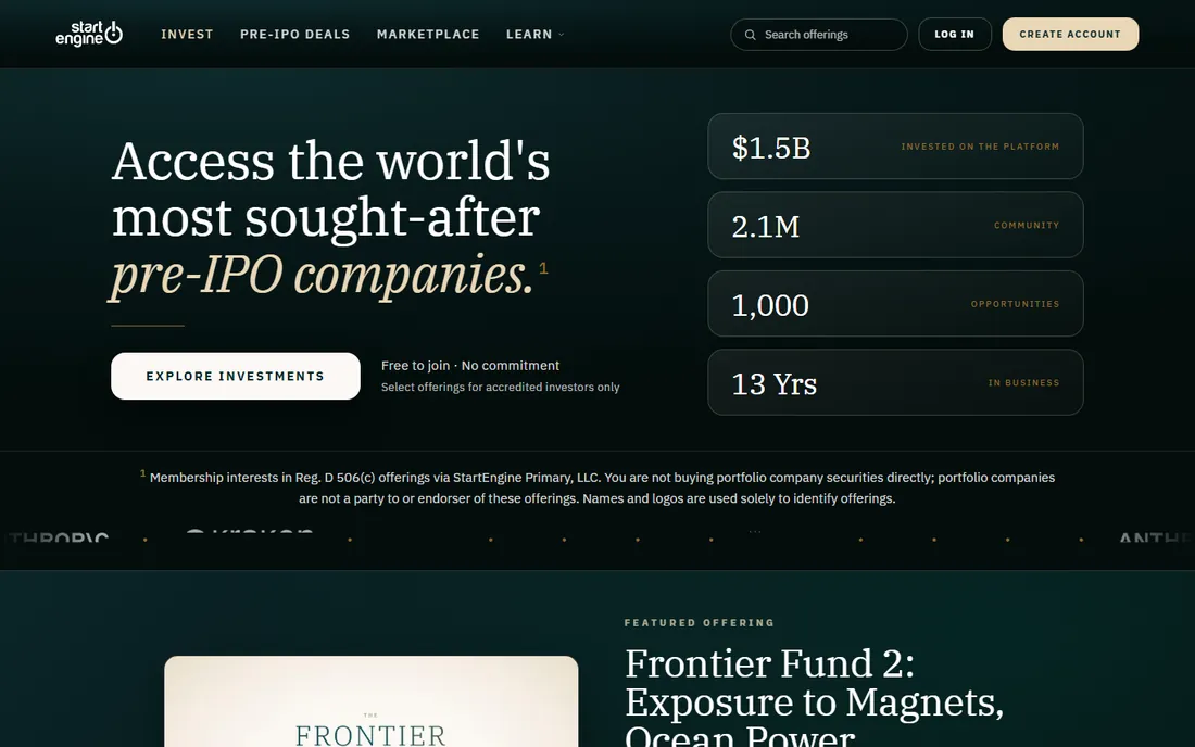 StartEngine homepage
