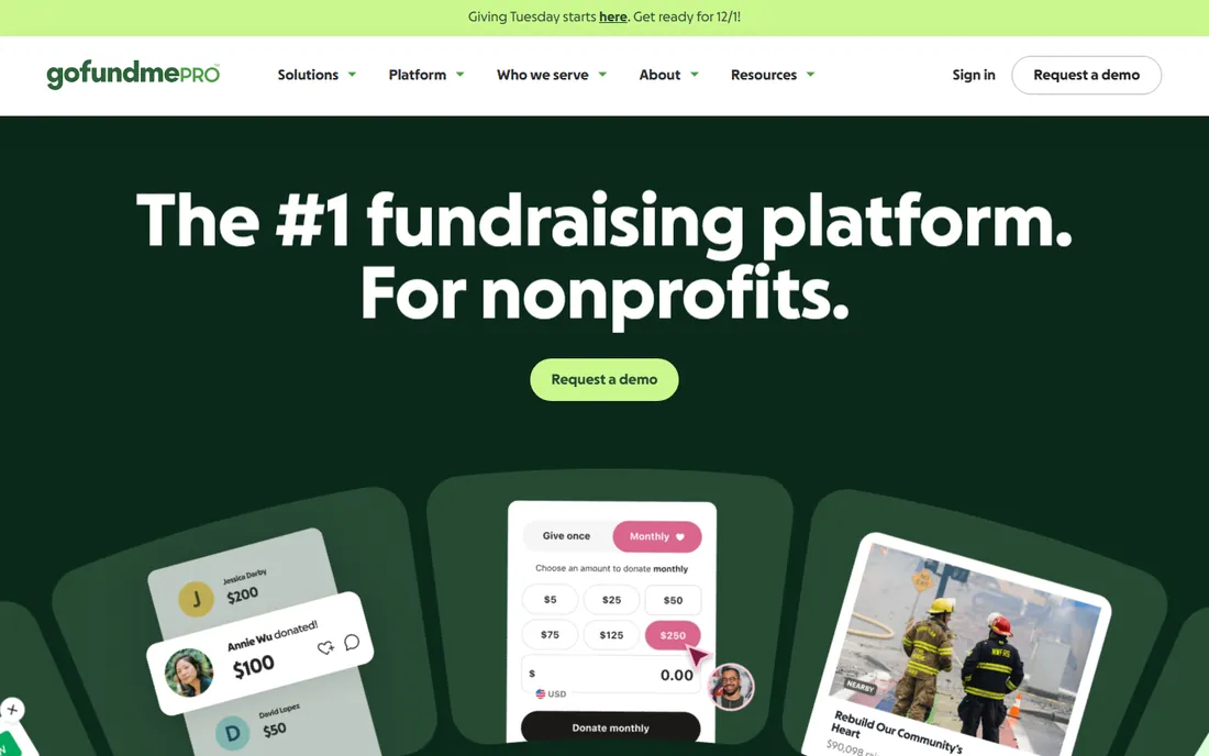 GoFundMe Pro homepage