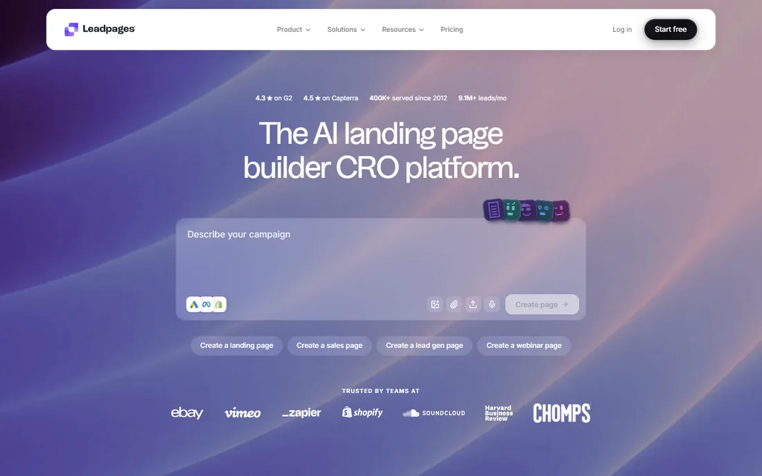 Leadpages homepage