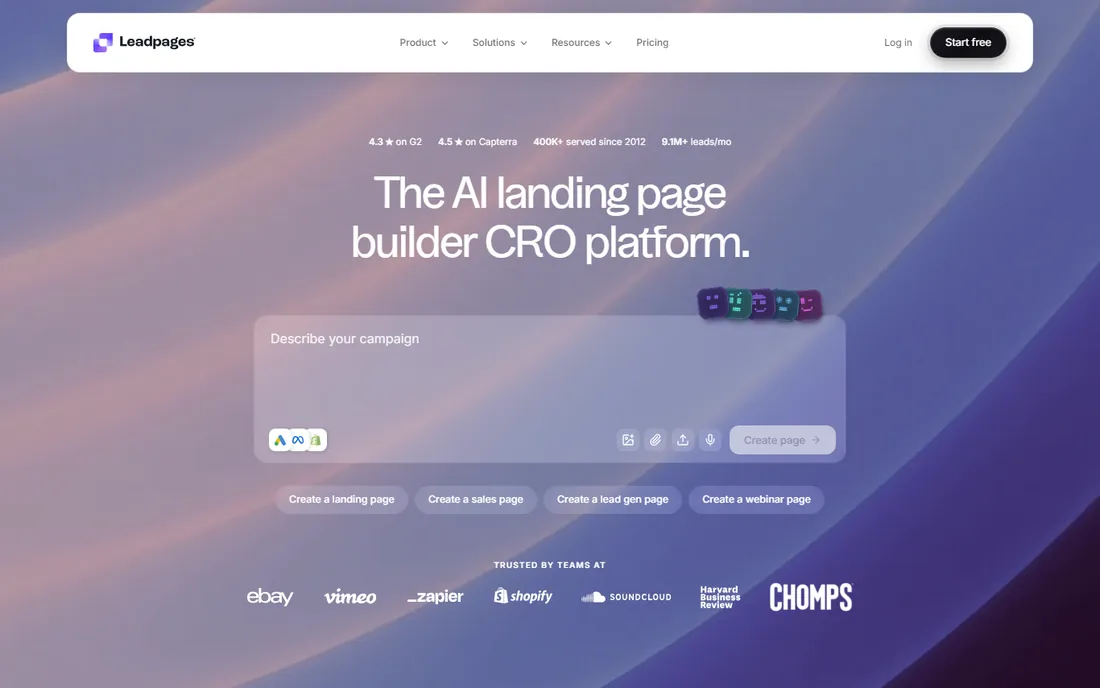 Leadpages homepage