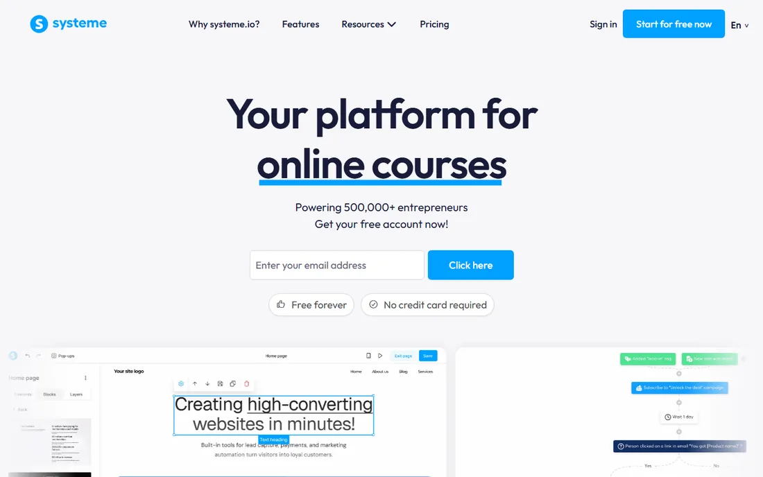 Systeme.io homepage