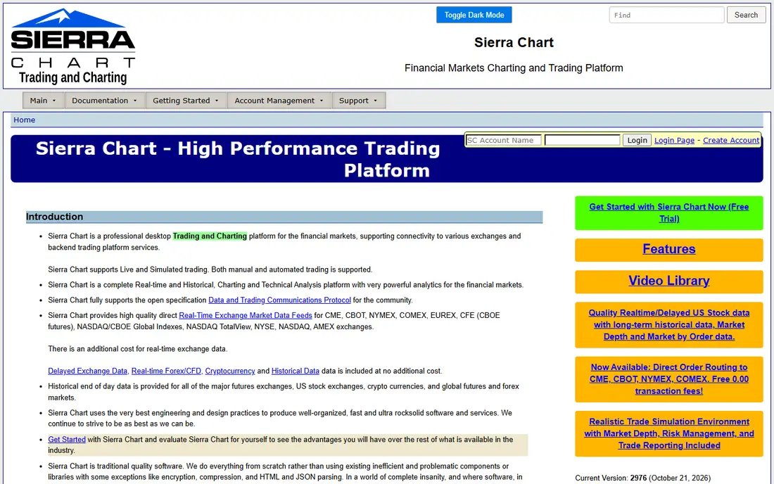 Sierra Chart homepage