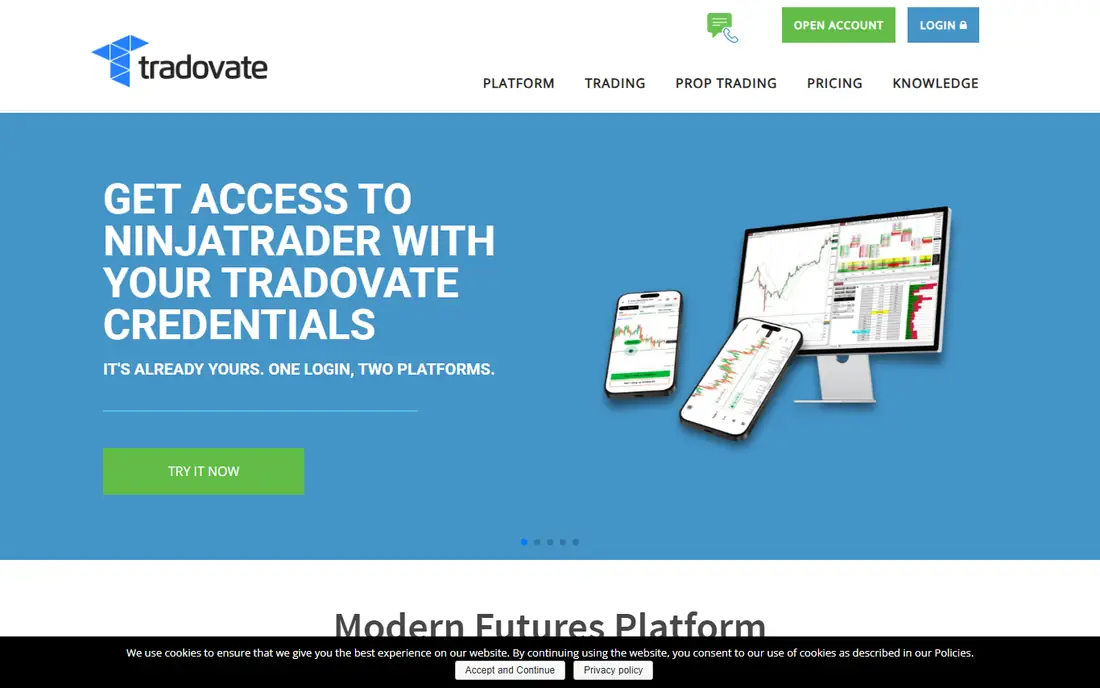 Tradovate homepage