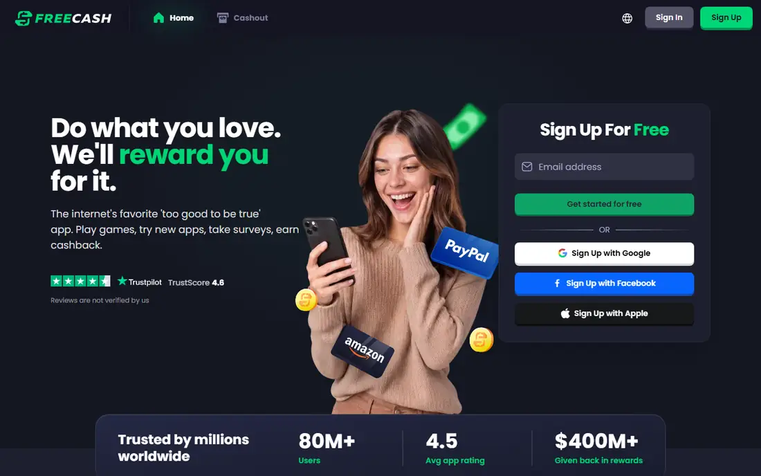 Freecash homepage