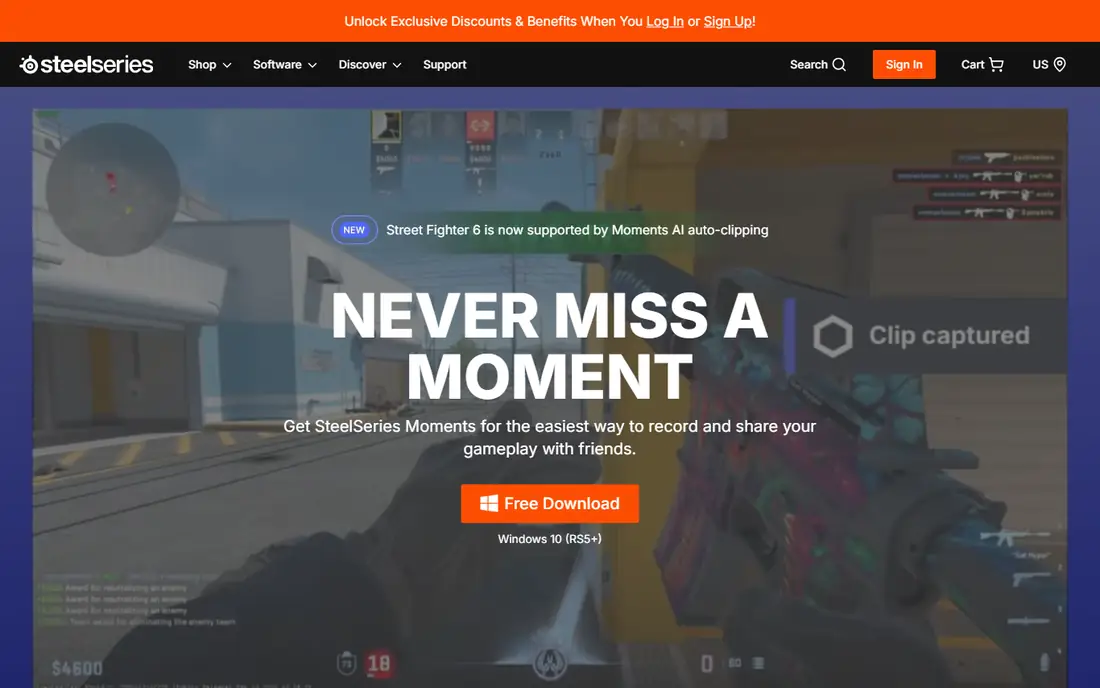 SteelSeries Moments homepage