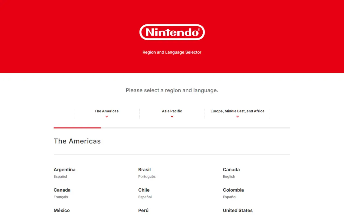 Nintendo homepage