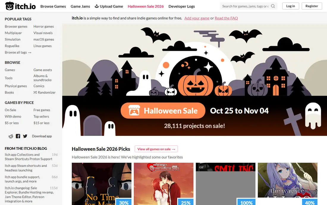 itch.io homepage